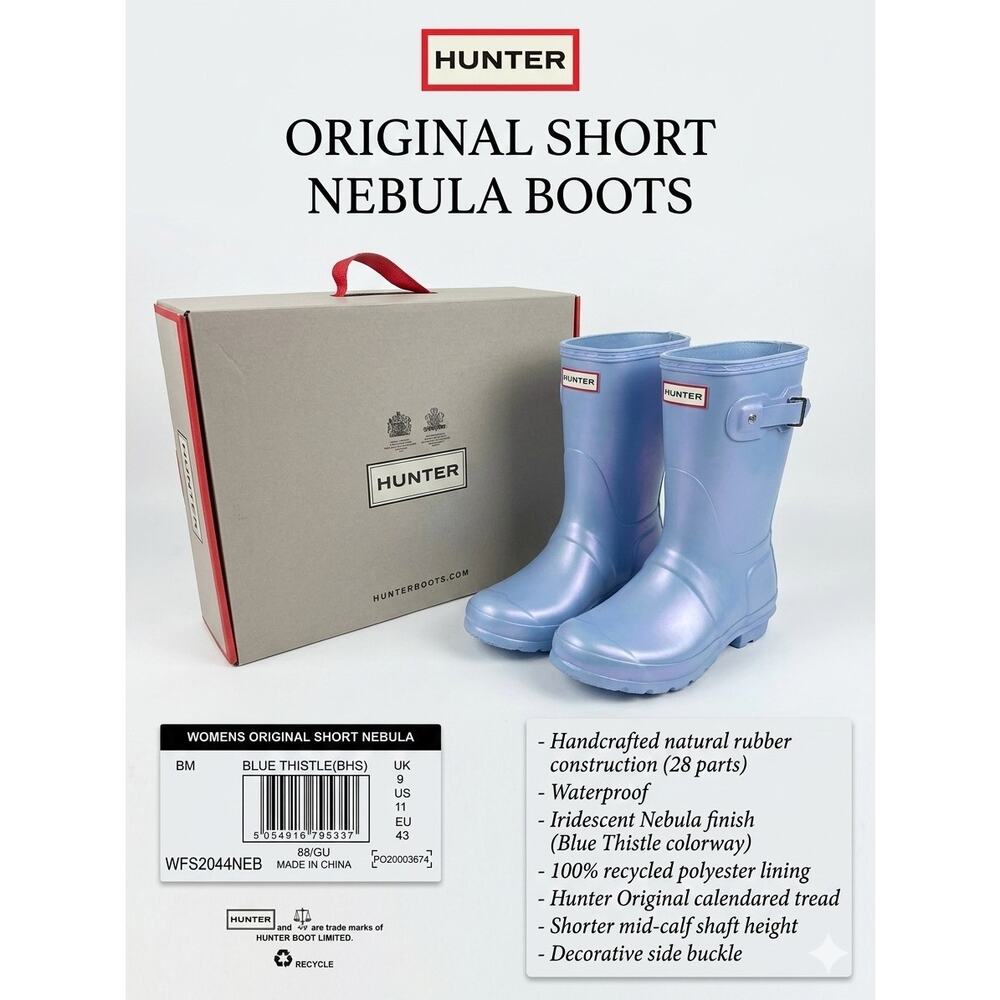 Hunter Women’s Original Short Nebula Rain Boots - Blue Thistle